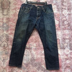 PRPS Men's Dark Blue Denim Straight Jeans Cotton Regular Fit 5-Pocket Button